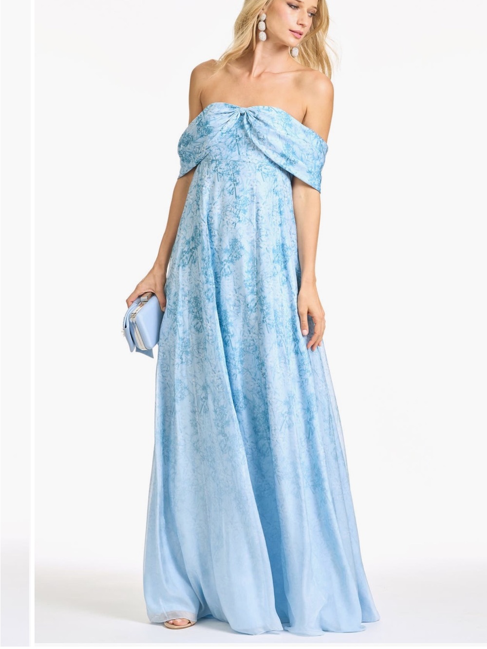 SACHIN BABI Kennedy Floral Print Off the Shoulder Gown in Blue Ceylon Bouquet